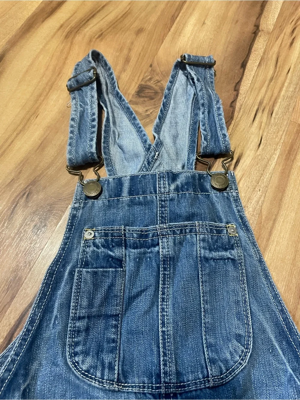 Y2K American Eagle Short Denim Overalls Blue Frayed Hem Size XXS